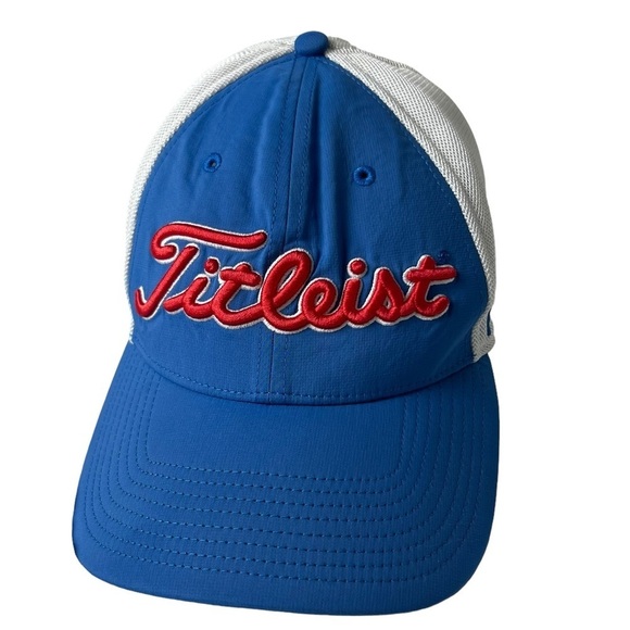 Titleist Golf Hat Cap Stretch Fit Blue White Adult Med/Large Embroidered FootJoy - Picture 1 of 8
